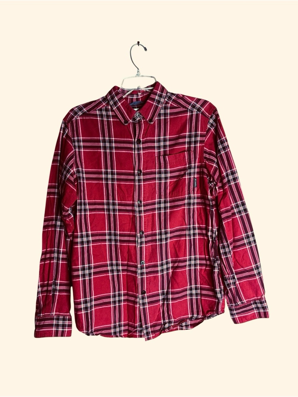 Columbia Sportswear Men’s Small Red Black Plaid Long Sleeve Button Down Shirt